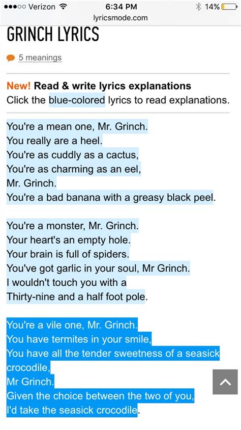 Grinch Song Lyrics Printable - Printable Templates