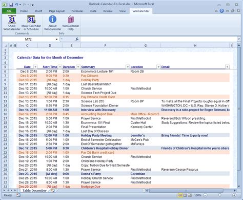 Import Outlook Calendar into Excel and Word