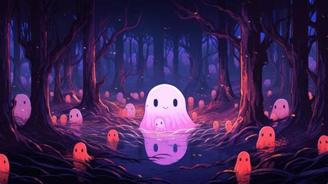 Cute Ghost Forest Halloween 4K #3441m Wallpaper PC Desktop