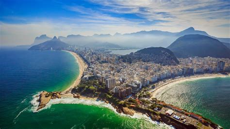 Brazil, Rio de Janeiro, Copacabana, beach, mountains, sky, atlantic ...