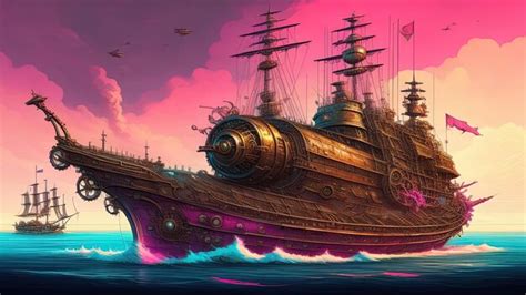 Premium AI Image | Old battle ship digital art painting