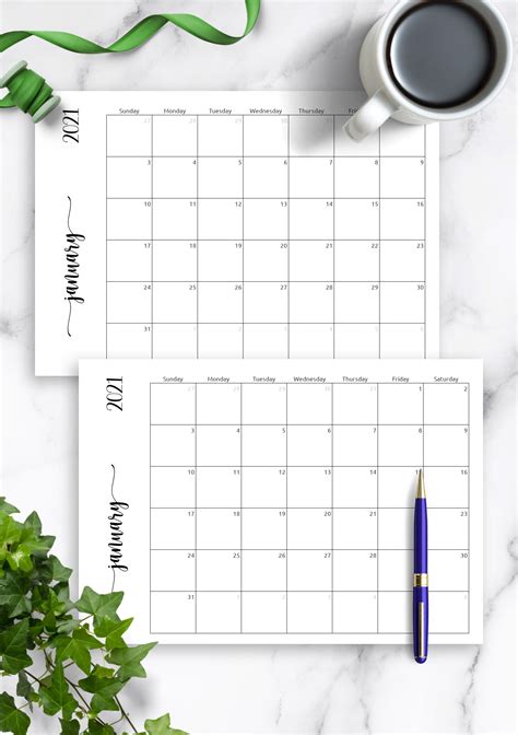 Download Printable Simple Monthly Calendar Horizontal PDF