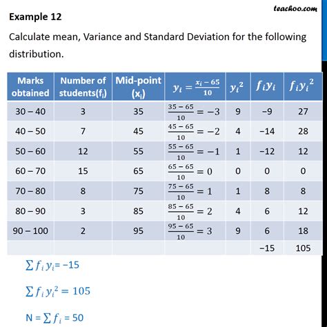 Example 12 - Calculate mean, variance, standard deviation