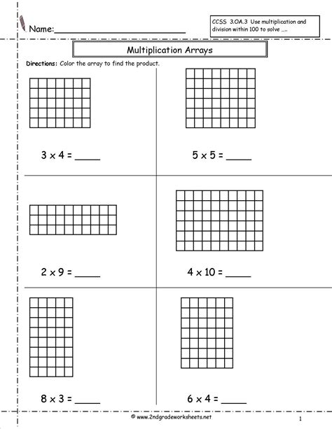 Multiplication Using Arrays Worksheets