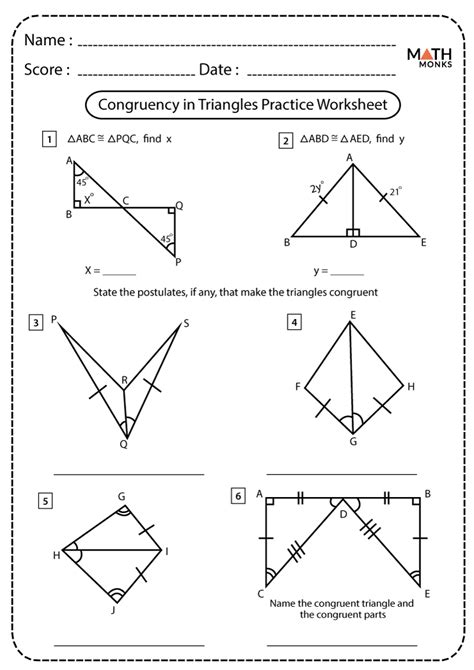 Congruent Triangles Worksheets - Math Monks