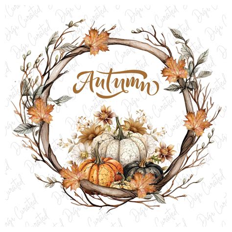 Pumpkin Wreath Clip Art, Fall Clip Art, Leaves, Digital Download, Fall ...