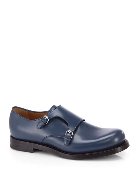 Gucci Double Monk Strap Leather Dress Shoes in Blue for Men (BLUE ...