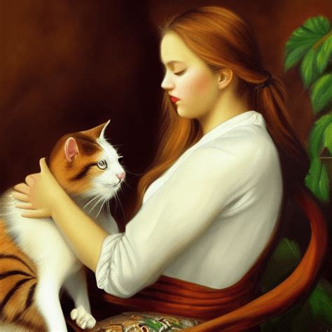 Realistic Oil Painting of a Beautiful Woman Playing with a Cat ...