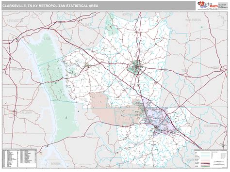 Clarksville, TN Metro Area Wall Map Premium Style by MarketMAPS - MapSales