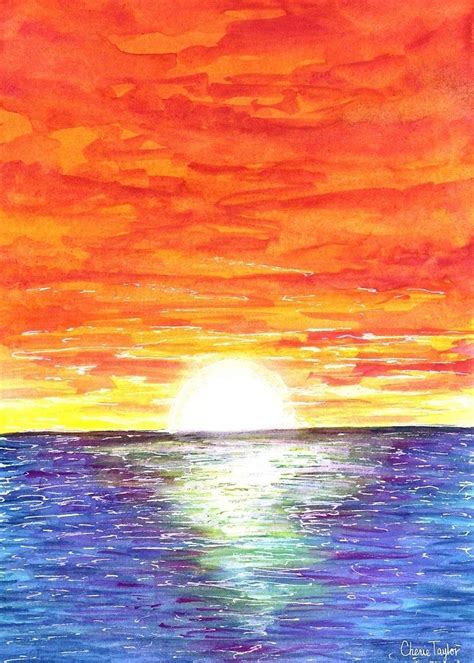 Ocean Sunset Watercolor Print | 5x7 Original 2018 Artwork