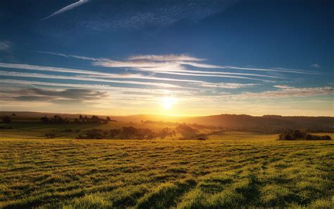 sky, Sunset, Field, Landscape, Clouds, Trees Wallpapers HD / Desktop ...