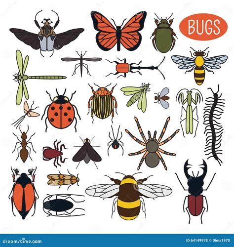 Insects Icon Flat Style. 24 Pieces in Set Stock Vector - Illustration ...