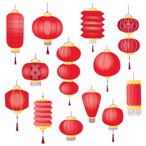 Set of red Chinese lanterns isolated on white background. Traditional ...