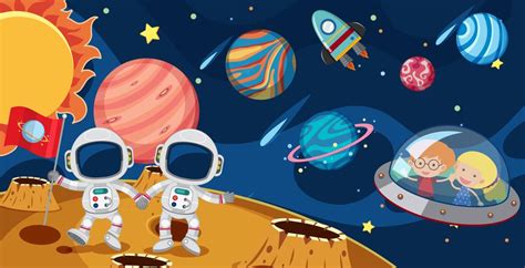 Astronauts and kids in UFO 591370 Vector Art at Vecteezy