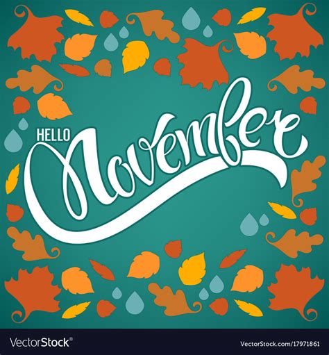 Hello november bright fall leaves and lettering Vector Image