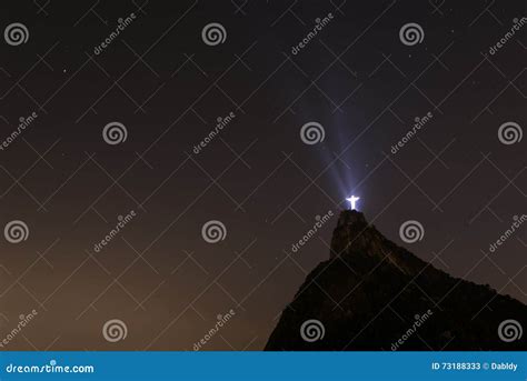 Christ the Redeemer at Night Editorial Stock Photo - Image of glowing ...