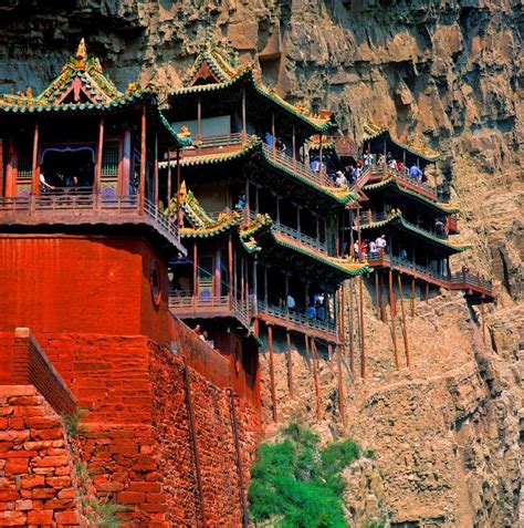 Hanging Temple of Hengshan, China~a wooden temple clinging to the cliff ...