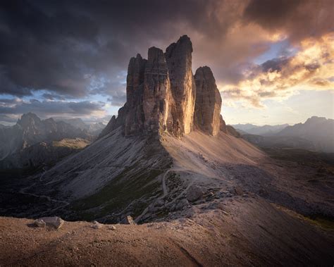 Tre Cime Di Lavaredo At Sunset, Dolomites, Alps, Italy, Europe