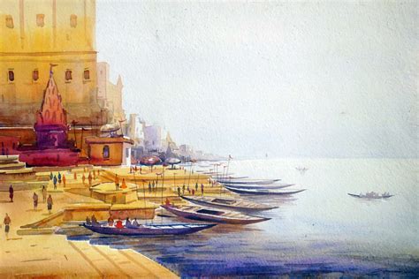 Buy Painting Varanasi Ghat -watercolor On Paper Artwork No 7478 by ...