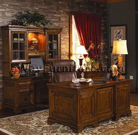 Rustic Americana Hardwood Executive Desk Home Office Furniture Dark Oak ...