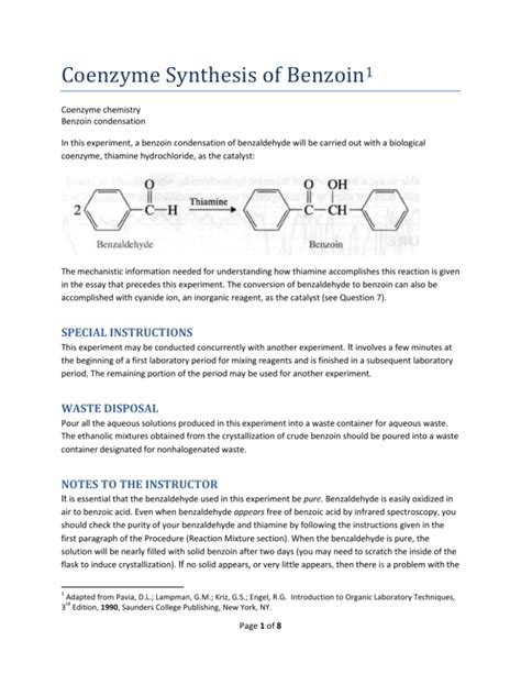 Coenzyme Synthesis of Benzoin