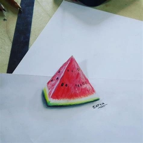 3D Pencil Sketch Of Watermelon - Desi Painters