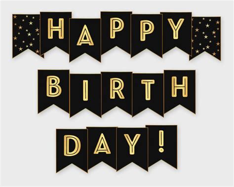 Happy Birthday Printable Banner Black & Gold Birthday Party - Etsy ...