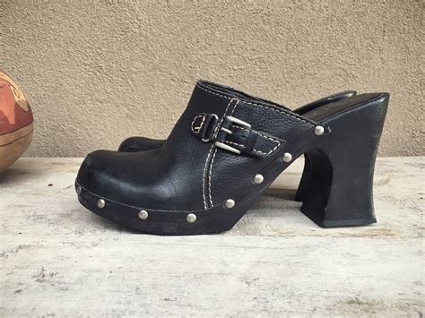 Vintage Women's MIA platform black clogs leather buckle and studs ...