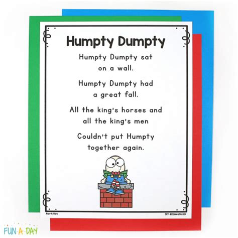 Humpty Dumpty Printable Poem and Sequencing Cards - Fun-A-Day!