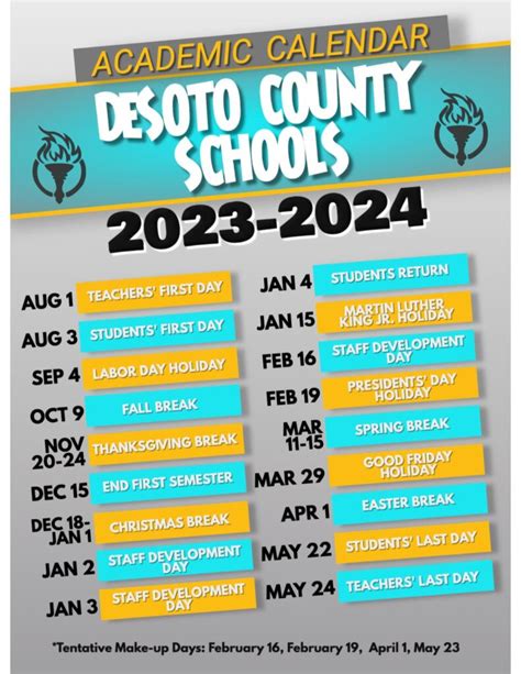 DeSoto County Schools Calendar 2024-2025 (Holiday Breaks)