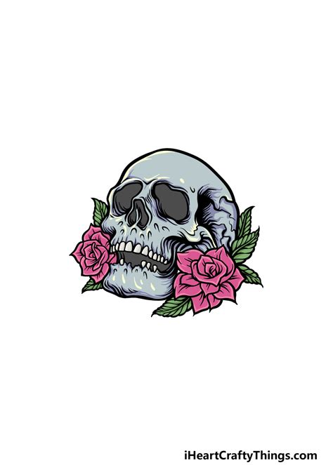 Skull And Flowers Drawing