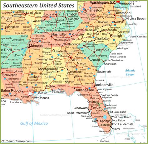 map of southeastern united states - download southeast usa map to print ...