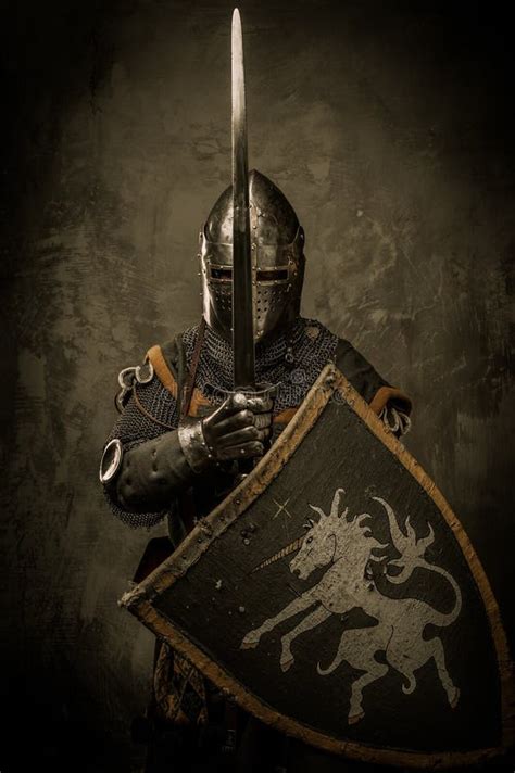 Knight with Sword and Shield Stock Photo - Image of gray, gold: 29479824