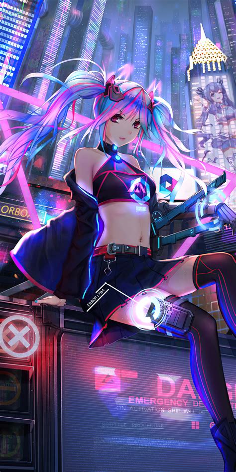 1080x2160 Anime Cyber Girl Neon City One Plus 5T,Honor 7x,Honor view 10 ...