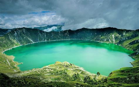 Ecuador, Andes, Caldera, Volcano, Clouds, Grass, Mountain, Water, Green ...