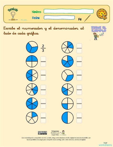 Identificar numerador y denominador 01. Ficha interactiva | TopWorksheets