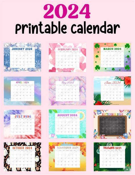 2024 Monthly Calendar Printable Free Pdf Cute Drawings - Haley Keriann