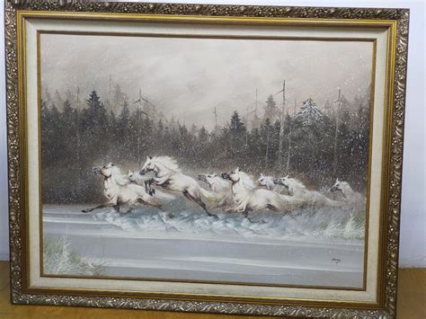 8 Horses original oil painting with frame, Furniture & Home Living ...