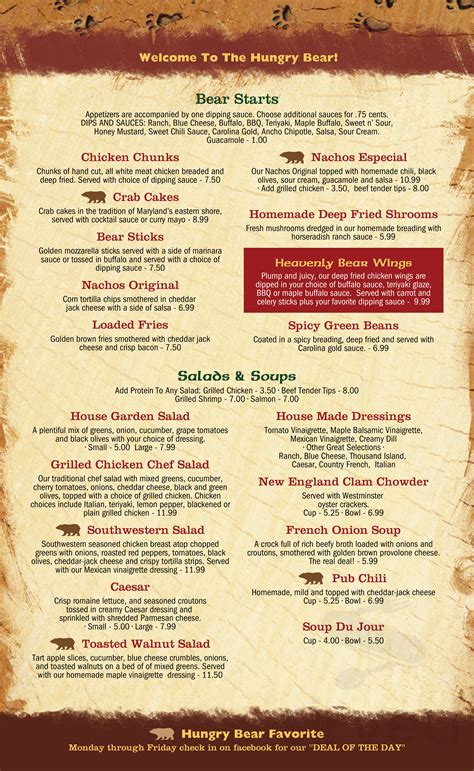 Hungry Bear Pub & Grill menu in Bradford, Vermont, USA