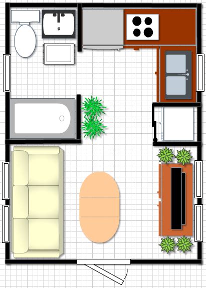 Tiny Home Plan 12x16 with mobile home size tub, full size fridge, futon ...