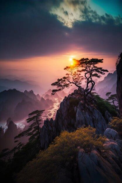 Premium Photo | Huangshan sunrise the clouds on the top of the mountain ...