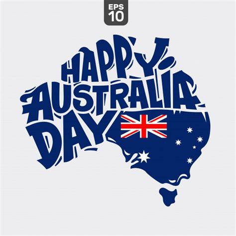 Premium Vector | Happy australia day lettering with flag and map of ...