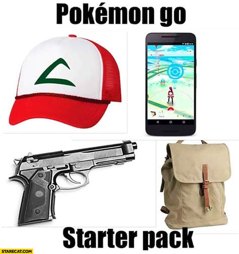 Pokemon GO starter pack: gun, backpack, cap, phone | StareCat.com