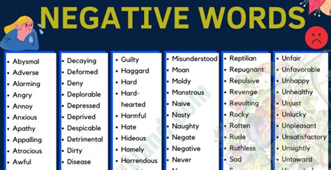 Negative Vocabulary Word List - Fluent Land