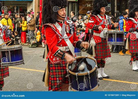 VANCOUVER, CANADA - February 2, 2014: Scottish Kilt Pipe Band March in ...