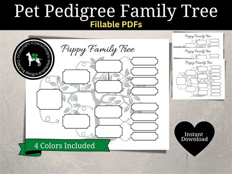 Puppy Family Tree Pedigree Chart, Breeder Dog Pedigree Template, Puppy ...