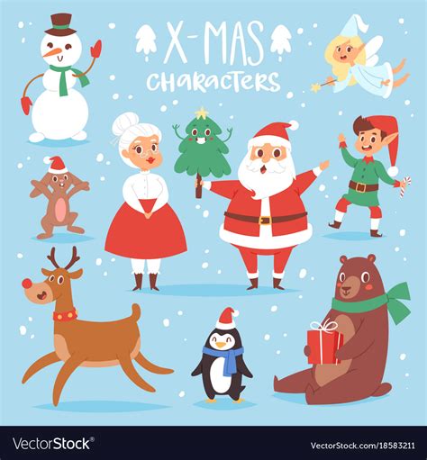 Christmas characters cute cartoon santa Royalty Free Vector