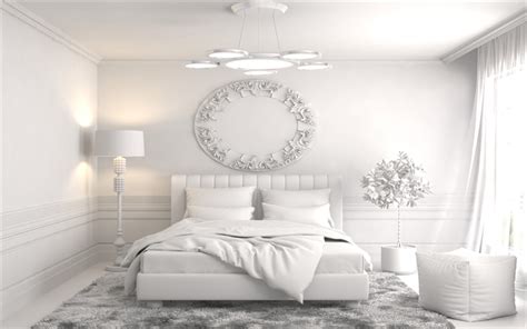 Download wallpapers fully white stylish bedroom, white bed, stylish ...