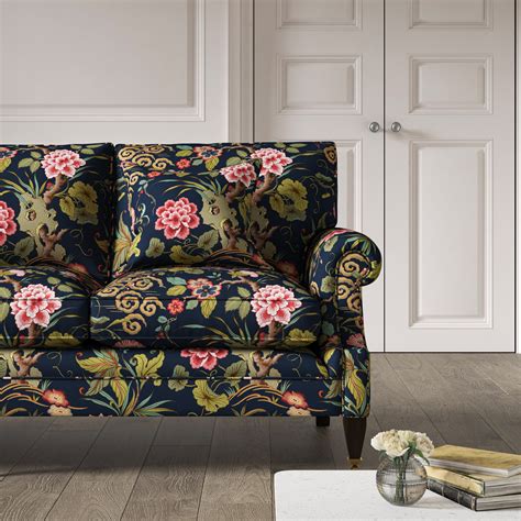 Burford Large 2 Seat Sofa Fleurs Orientales Navy