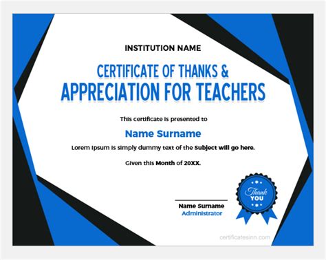 Certificate of Thanks and Appreciation to Teachers | Edit